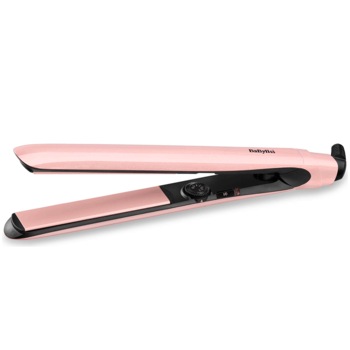 Placa de indreptat parul BaByliss 2498PRE, invelis ceramic, temperatura reglabila, afisaj LED, incalzire rapida, sistem de protectie termica, dimensiuni placi 24x120 mm, roz