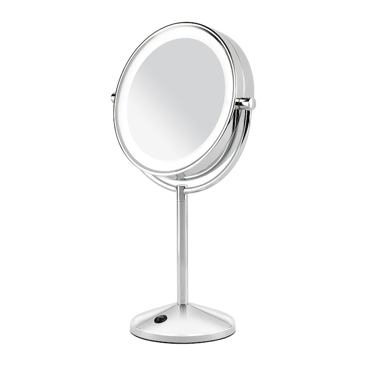 Козметично огледало BaByliss 9436E, LED, Лупа, Увеличаване 10x, 19 см, 2 лица, 360° въртене, AA батерия, Silver