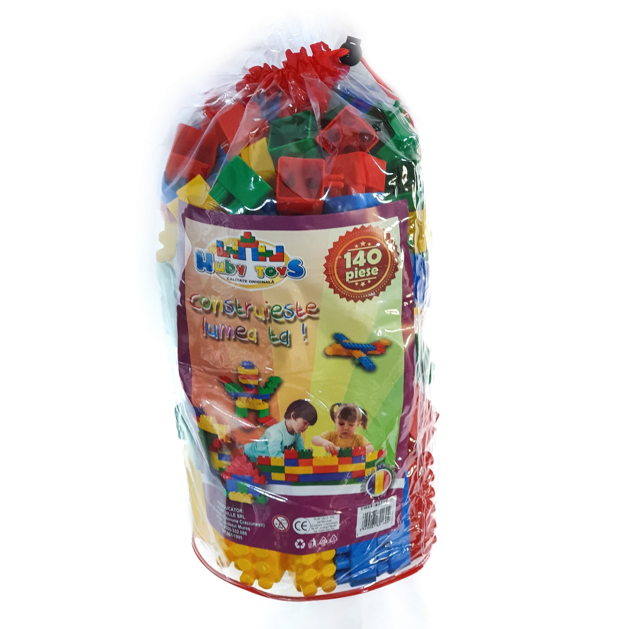 Set de construit pentru zopii, Zola®, 140 de cuburi multicolore, din plastic, cu saculet pentru depozitare