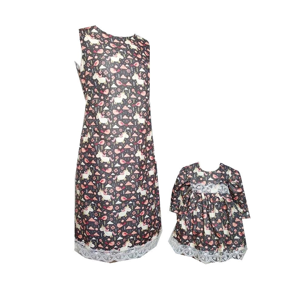 Set mama fiica, reversibil, Bella, model Mel, gri, S si 1 an