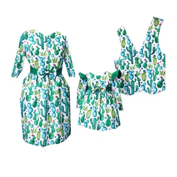 Set mama tata fiica, Bella, model lucy cactus, verde, S si 1 an Set mama tata fiica, Bella, model lucy cactus, verde, S si 1 an