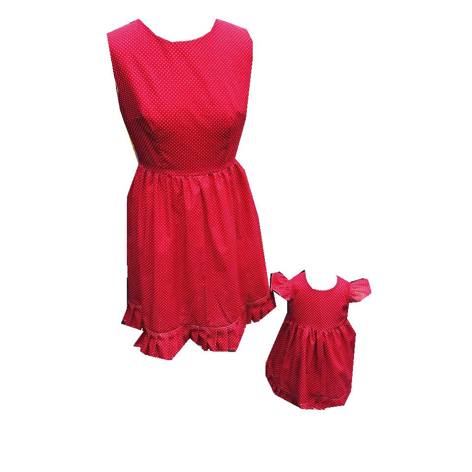 Set mama fiica, Bella, model Ines dots, rosu, S si 1 an