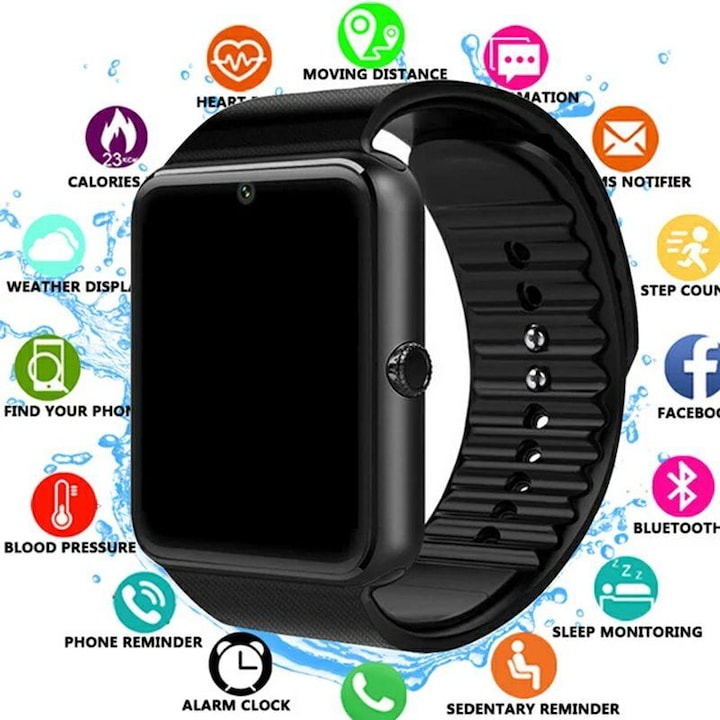 Смарт часовник, GT08 Smart Watch, СИМ Карта, iOS/ Android, Bluetooth, Снимки, Обаждания, Радио, Черен