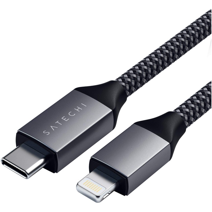 Cablu Satechi USB-C -tip lightning certificat, Gri spatial