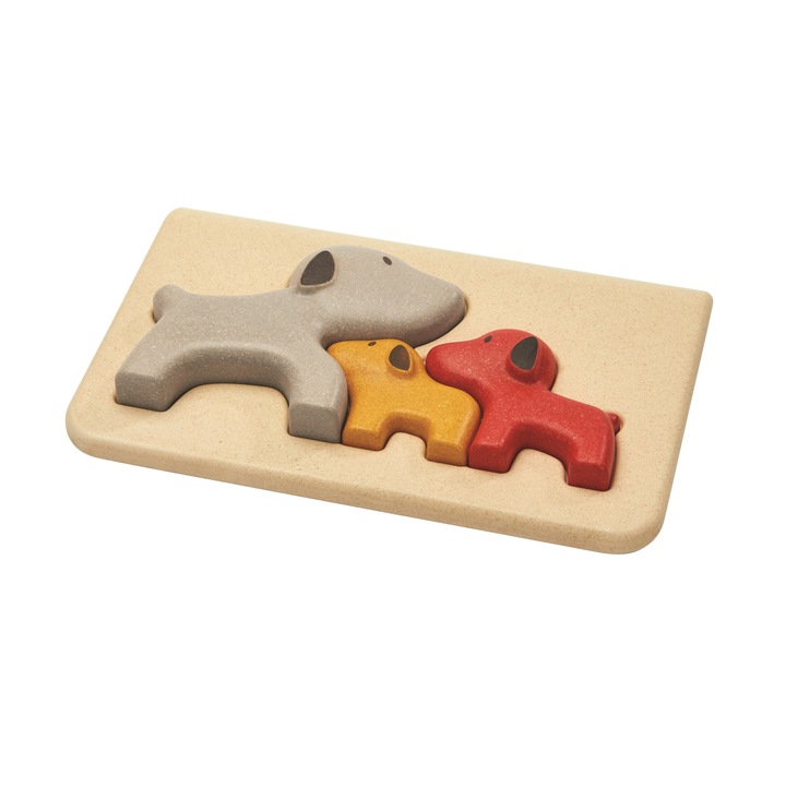 Puzzle din lemn, Plan Toys, 3 cățeluși, ecologic, 14x21x2.3cm