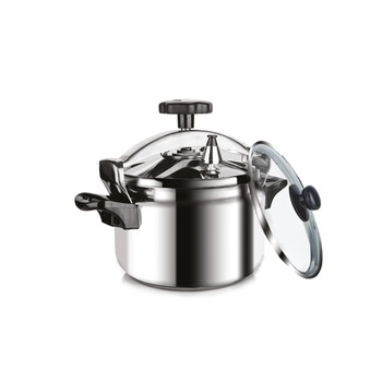 Oala Sub Presiune, Capacitate 10 L, Fund Triplustratificat, Capac de Sticla Suplimentar, Material Inox, Argintiu Oala Sub Presiune, Capacitate 10 L, Fund Triplustratificat, Capac de Sticla Suplimentar, Material Inox, Argintiu