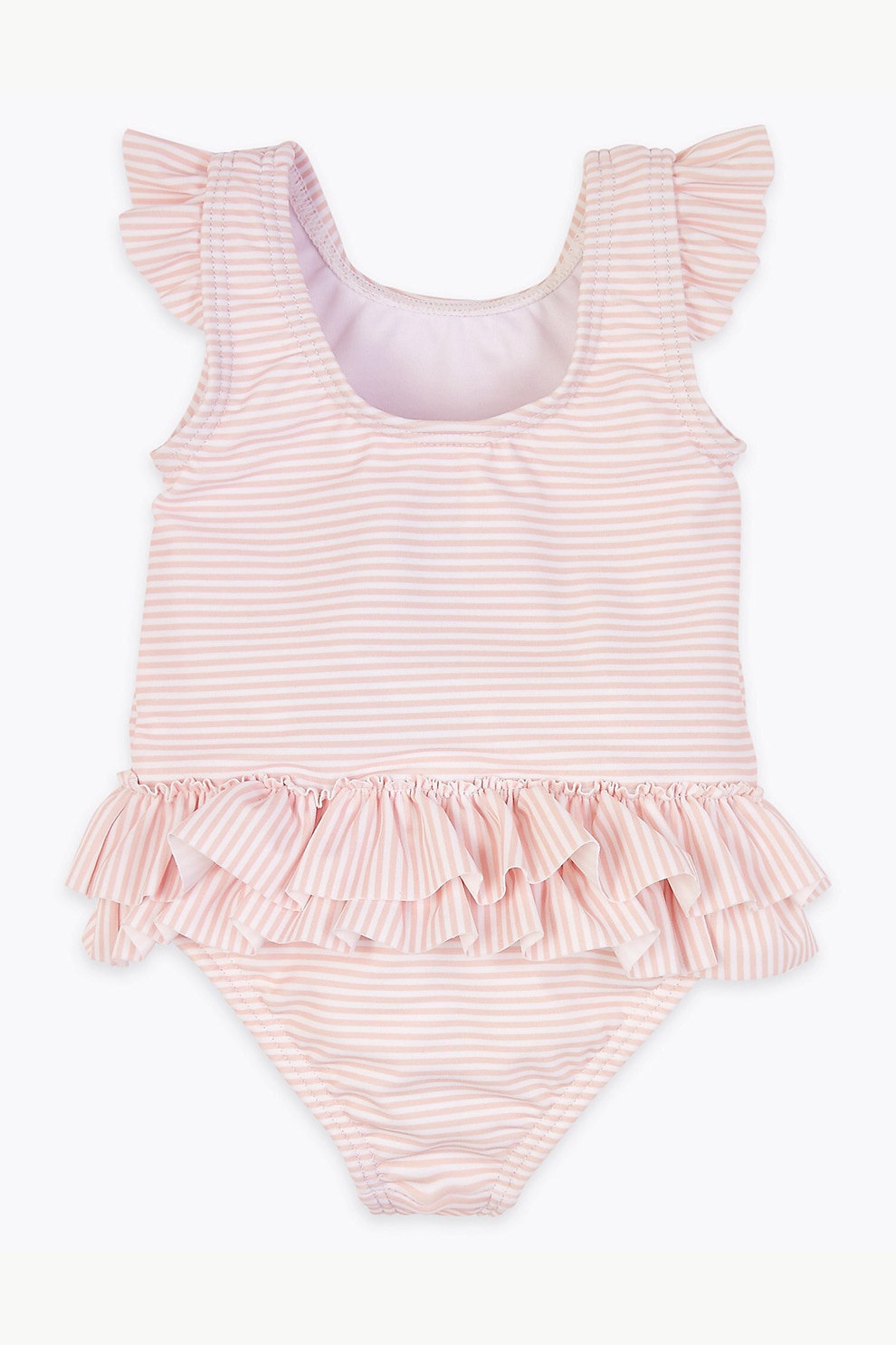 Marks & Spencer, Costum de baie intreg cu insertii cu volane, Roz/Alb