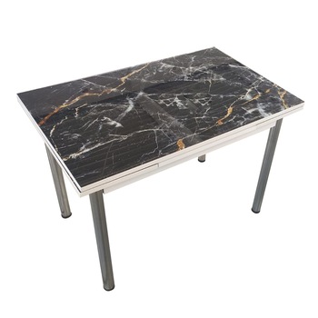 Masa extensibila 110/170x70x75 cm, picioare metalice, Blat lemn/sticla, negru Masa extensibila 110/170x70x75 cm, picioare metalice, Blat lemn/sticla, negru