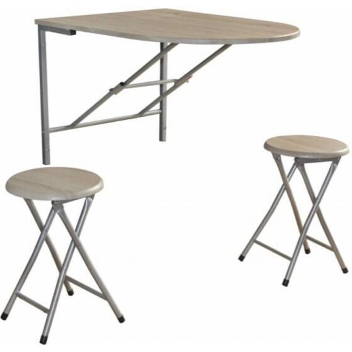 Unic Spot Nápoly Lehajtható Asztal, 2 darab székkel, fehér tölgy