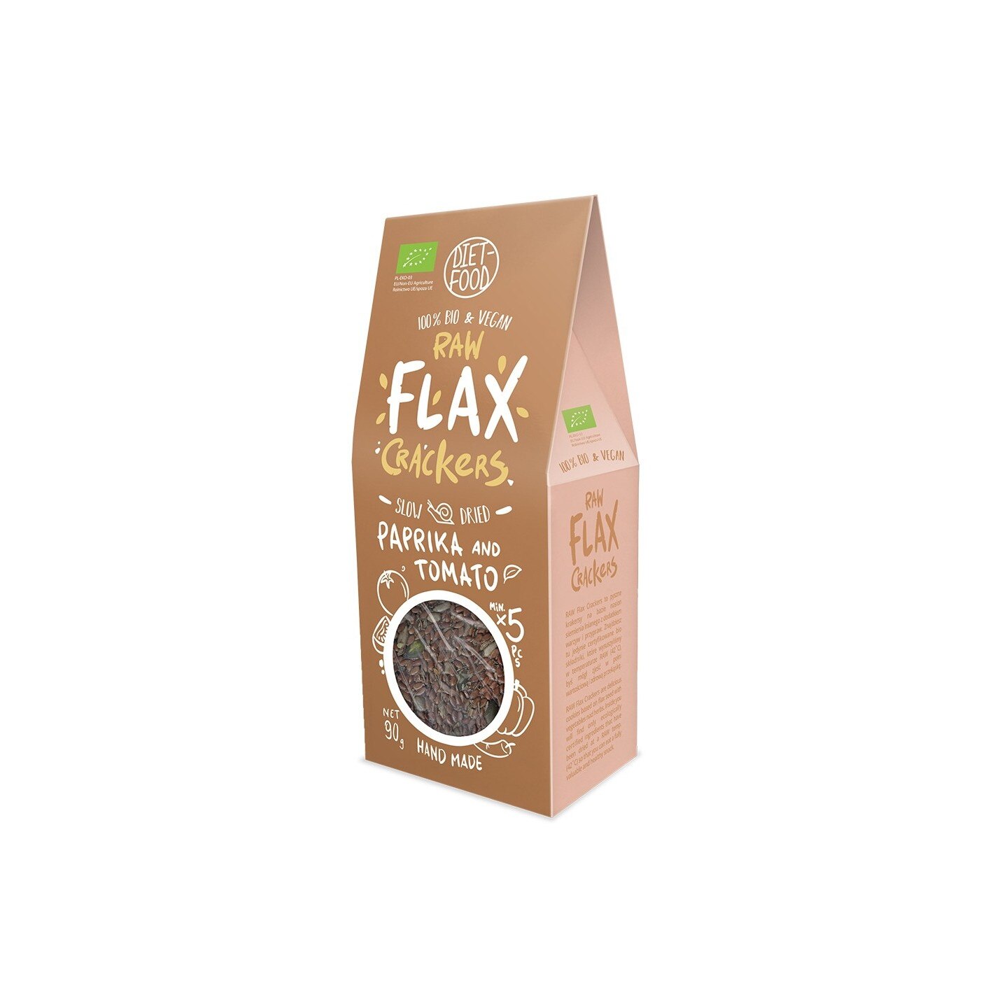 Fursecuri raw vegane din in cu rosii si paprika bio, Diet Food, 90g