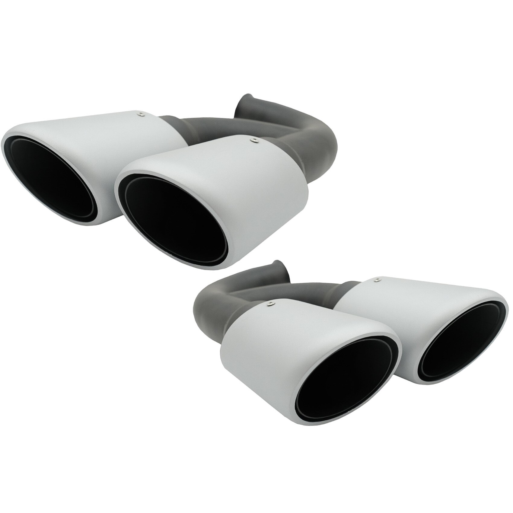 Set 2 Ornamente Evacuare compatibil cu Porsche Cayenne 92A V6 (05/2010-09/2014) GTS Design Argintiu Mat