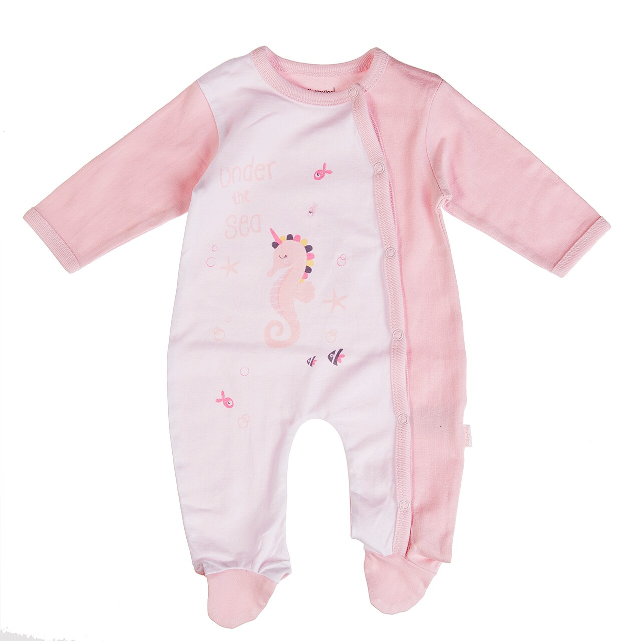 Babybol Salopeta maneca lunga cu botosel roz, imprimeu calut mare, 6 luni