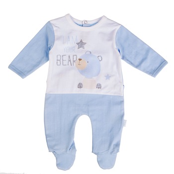 Babybol Salopeta maneca lunga cu botosel bleu, imprimeu ursulet, 0 luni Babybol Salopeta maneca lunga cu botosel bleu, imprimeu ursulet, 0 luni