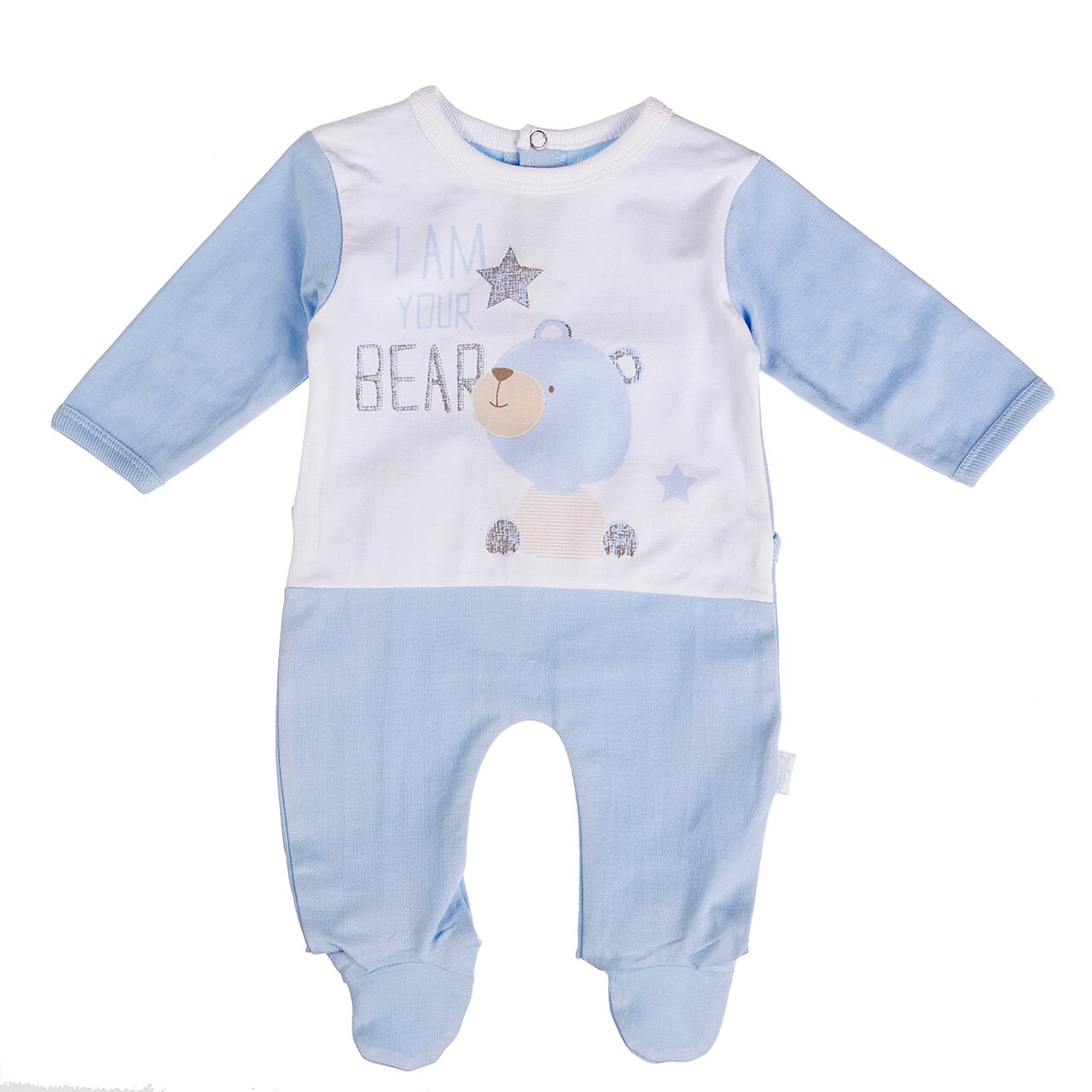 Babybol Salopeta maneca lunga cu botosel bleu, imprimeu ursulet, 3 luni
