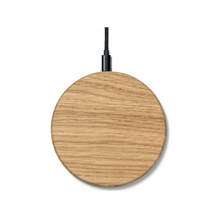 Incarcator wireless, OAKYWOOD, Stejar, Natur, 10 W, 11 cm