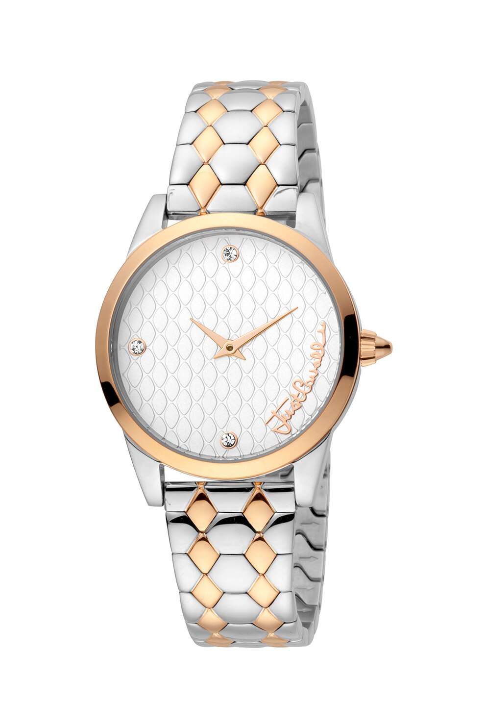 JUST CAVALLI, Ceas quartz decorat cu zirconia, Argintiu/Auriu rose