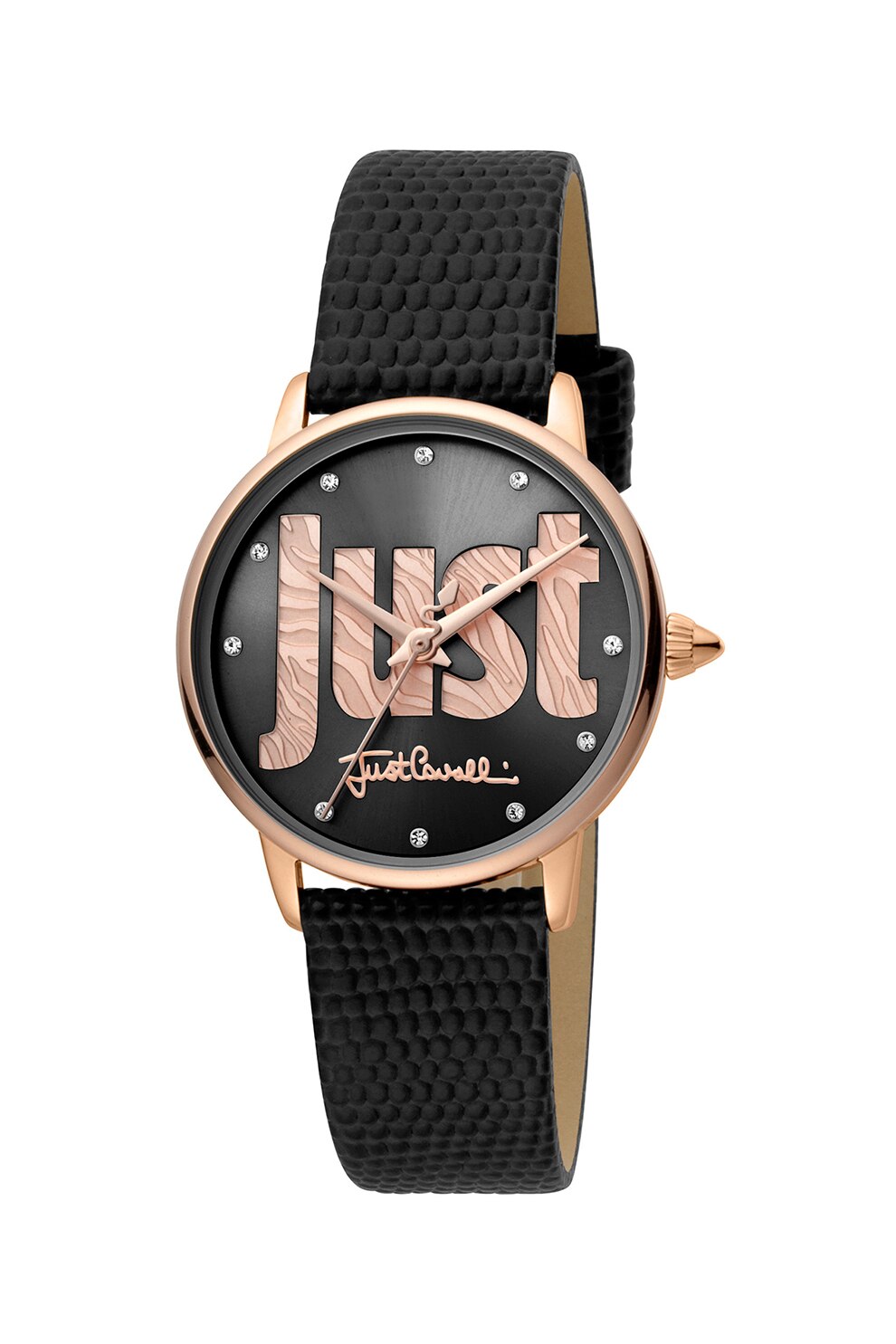 JUST CAVALLI, Ceas cu logo pe cadran, Negru/Auriu rose