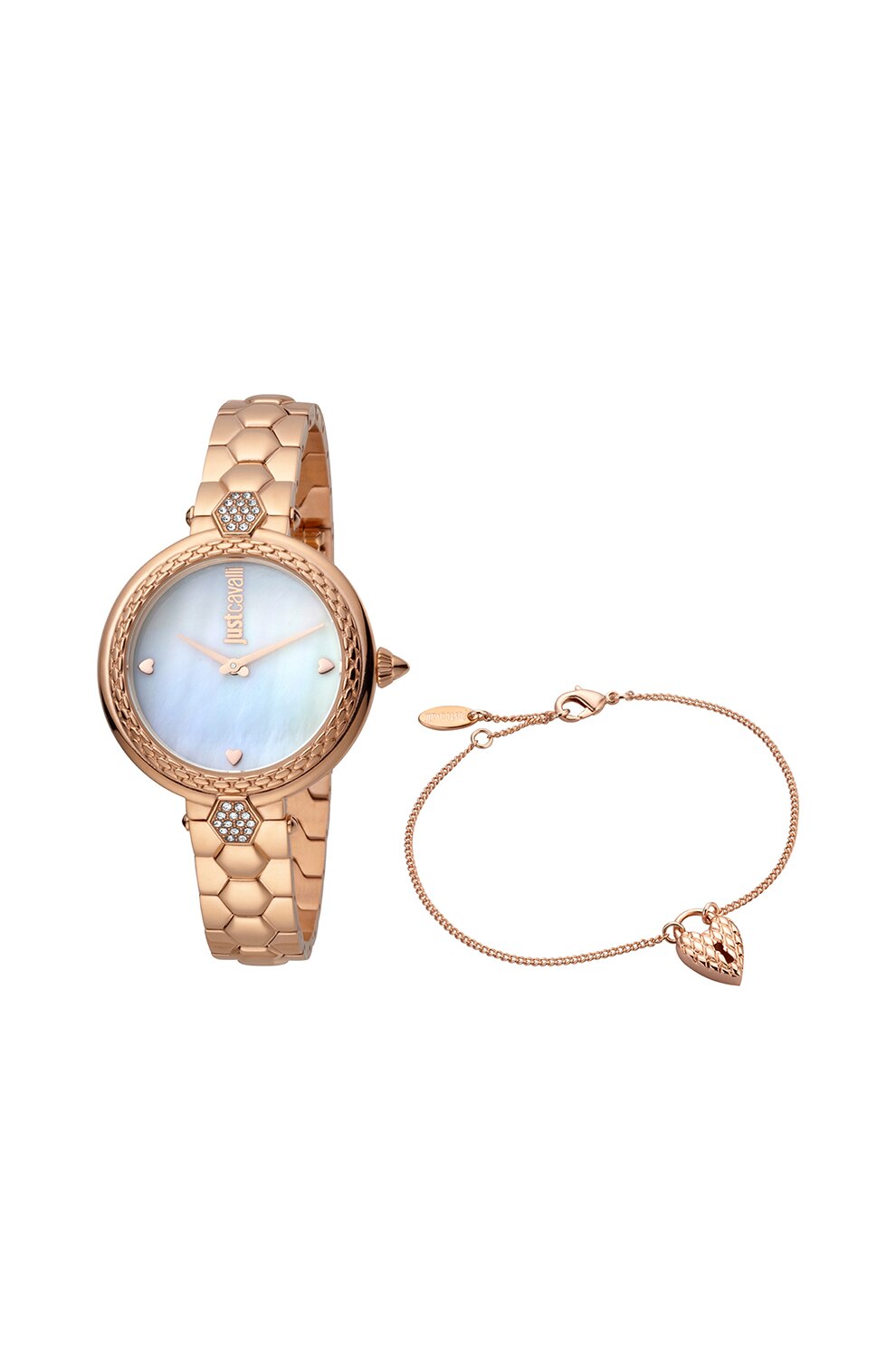 JUST CAVALLI, Set de ceas si bratara cu zirconia, Auriu rose