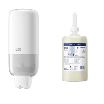 Dozator sapun lichid 1L Tork, alb + 1 rezerva sapun Tork S1 Dozator sapun lichid 1L Tork, alb + 1 rezerva sapun Tork S1