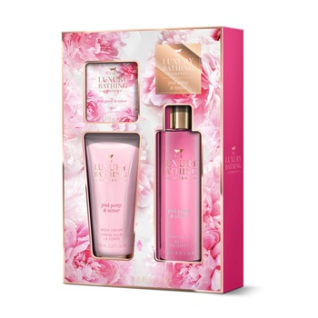 Set cadou Pink Peony & Vetiver by Grace Cole, Crema de corp 150ml + Spumant de baie 250ml + Sapun 100g Set cadou Pink Peony & Vetiver by Grace Cole, Crema de corp 150ml + Spumant de baie 250ml + Sapun 100g