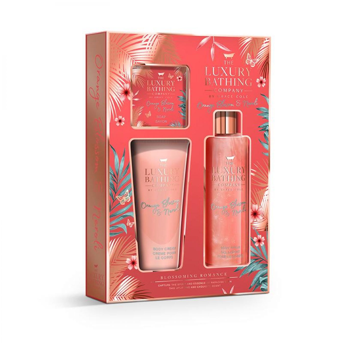 Set cadou Blossoming Romance by Grace Cole, Crema de corp 150ml + Sapun 100g + Gel de dus 250ml