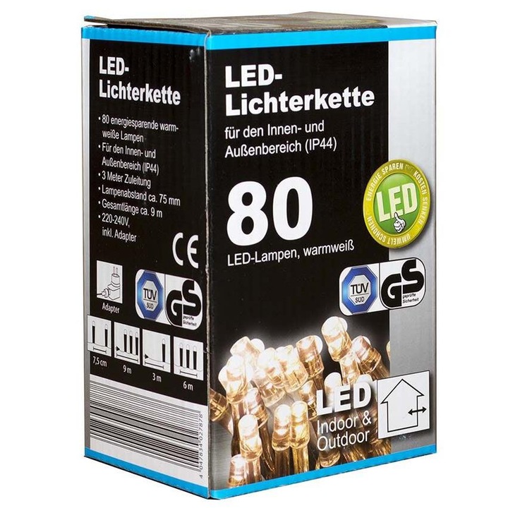Karácsonyi kültéri LED-izzók adapterrel 80db-9m