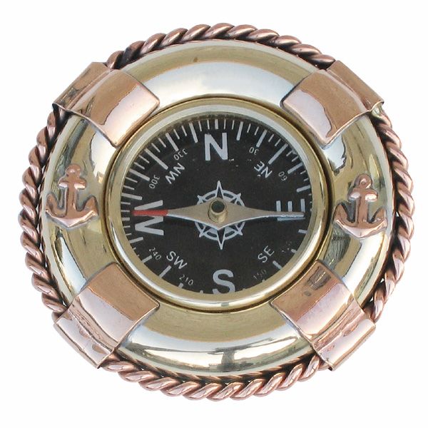 Busola marina Sea Club, alama si cupru, model cu colac,Ø: 6.5cm