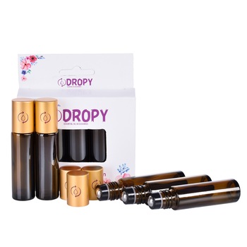 Set 5 recipiente cosmetice sticlute roll-on 10 ml maro DO Set 5 recipiente cosmetice sticlute roll-on 10 ml maro DO