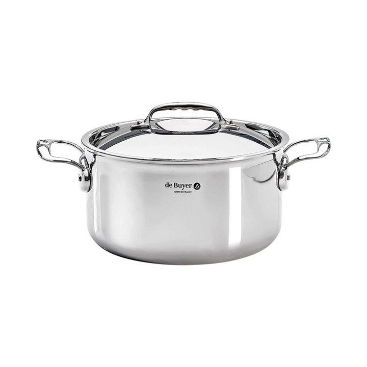 Тиган с капак de Buyer "Affinity", Неръждаема стомана, 24 см, 5,4L., Инокс