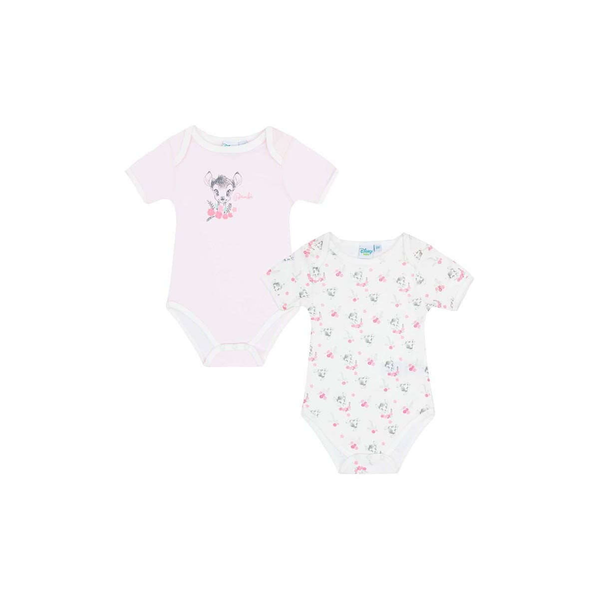 Set 2 body bebe, Disney, Bambi, maneca scurta, alb/roz