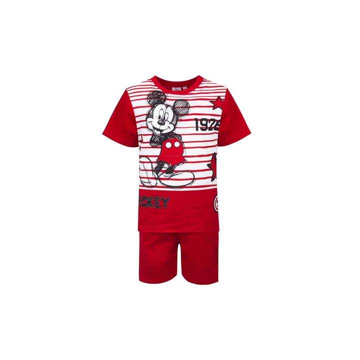 Set pijama copii, tricou si pantaloni scurti, Mickey, rosu, 116 cm