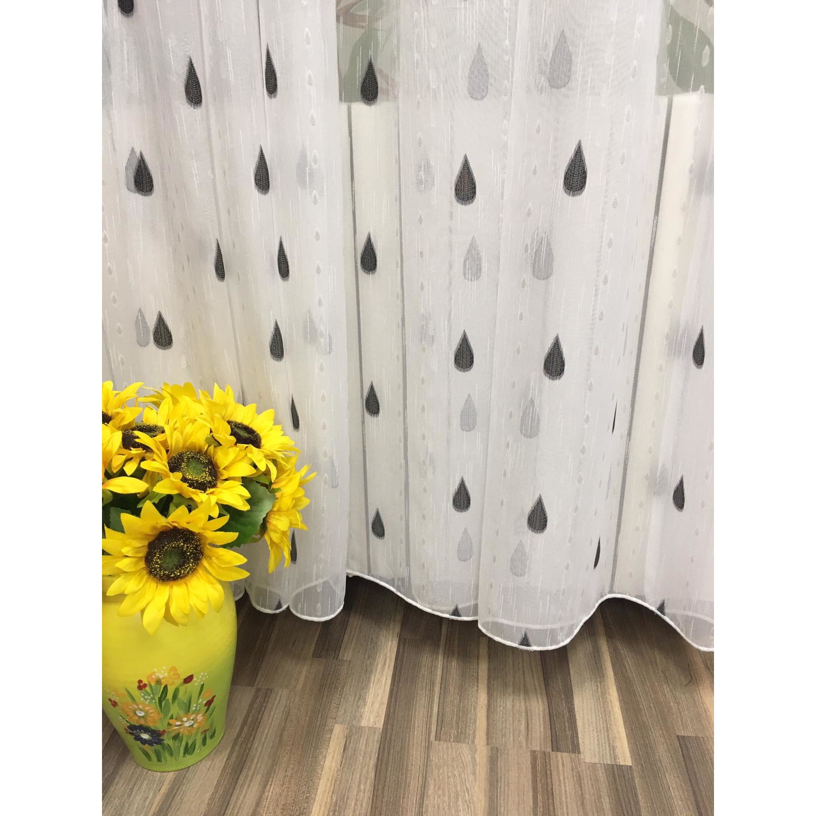 Perdea alba 300x245cm brodata in picaturi de ploaie alb cu negru, cu rejansa by Liz Line - RD1383