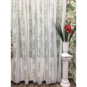 Perdea alba 300x245cm brodata cu frunze de maslin in doua nuante de verde, cu rejansa by Liz Line - RD1393 Perdea alba 300x245cm brodata cu frunze de maslin in doua nuante de verde, cu rejansa by Liz Line - RD1393