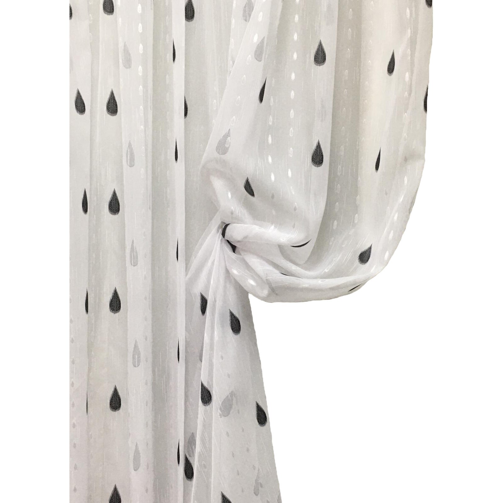 Perdea alba 400x245cm brodata in picaturi de ploaie alb cu negru, cu rejansa by Liz Line - RD1384
