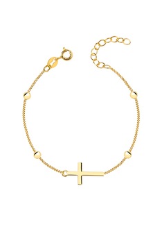 Bratara lant cu bilute si cruce, 16-19 cm, argint 925 placat cu aur galben Bratara lant cu bilute si cruce, 16-19 cm, argint 925 placat cu aur galben