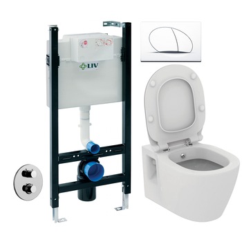 Toaleta cu bideu termostatat Ideal Standard Connect, Liv Jog, Paffoni, capacitate 9 L, alb Toaleta cu bideu termostatat Ideal Standard Connect, Liv Jog, Paffoni, capacitate 9 L, alb