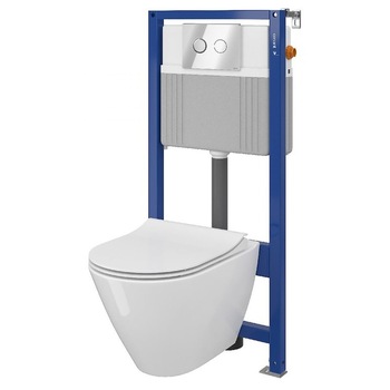 Set B32 Cersanit rezervor incastrat + buton Accento Circle, crom lucios + vas WC City Oval + Capac cadere lenta Set B32 Cersanit rezervor incastrat + buton Accento Circle, crom lucios + vas WC City Oval + Capac cadere lenta