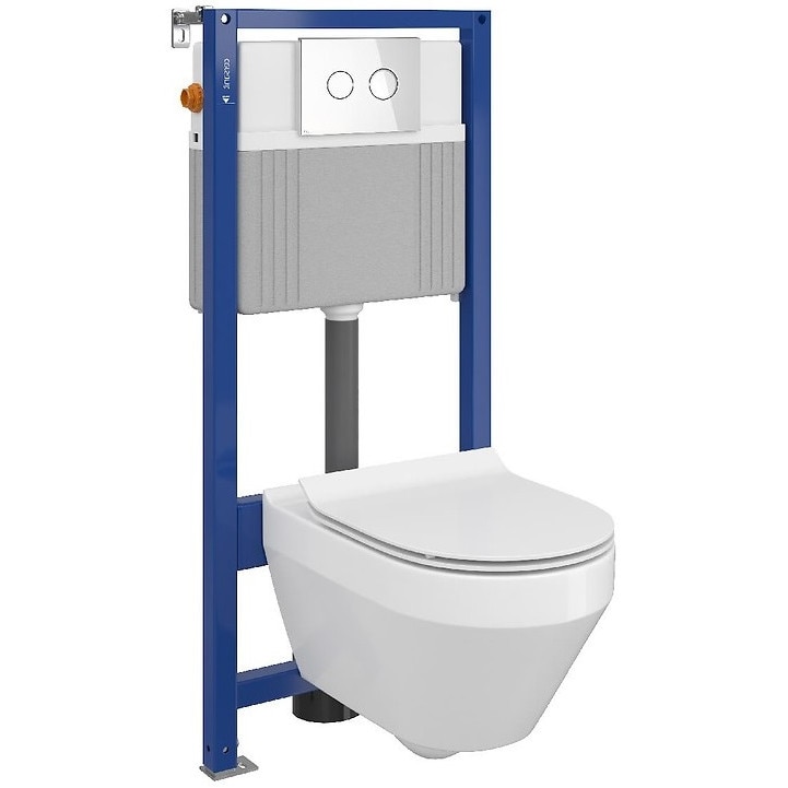 Toaleta Cersanit Crea Oval CleanON, Cersanit Aqua B21, capac soft and slim, capacitate 9 L, sticla alba