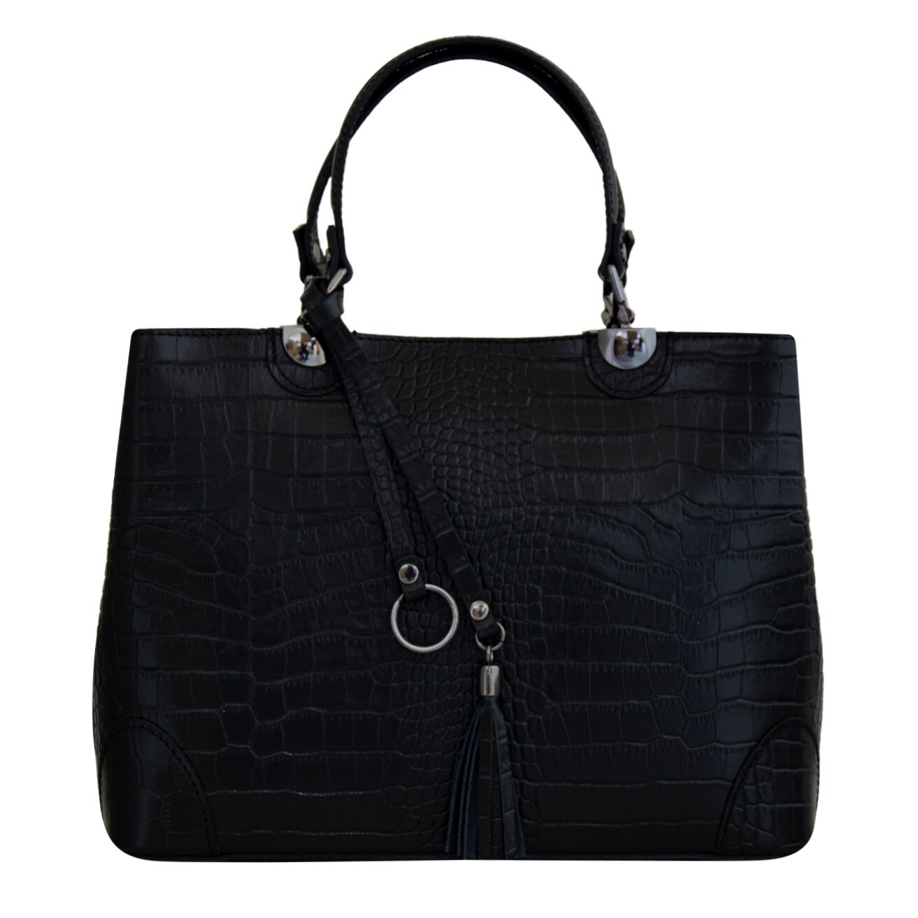 Geanta office de dama din piele naturala Eva Bags, Heidi croco negru