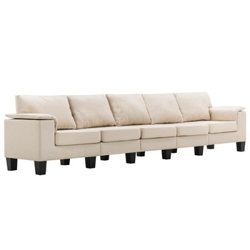 Canapea cu 5 locuri, vidaXL, 310 x 70 x 75 cm, Poliester, Crem