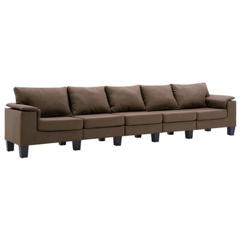 Canapea cu 5 locuri, vidaXL, 310 x 70 x 75 cm, Poliester, Maro inchis