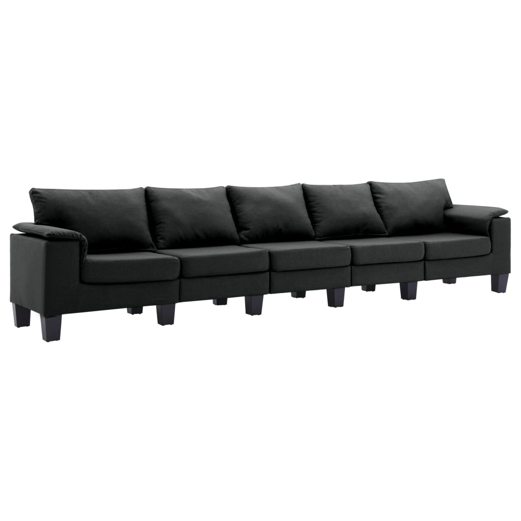 Canapea cu 5 locuri, vidaXL, 310 x 70 x 75 cm, Poliester, Negru