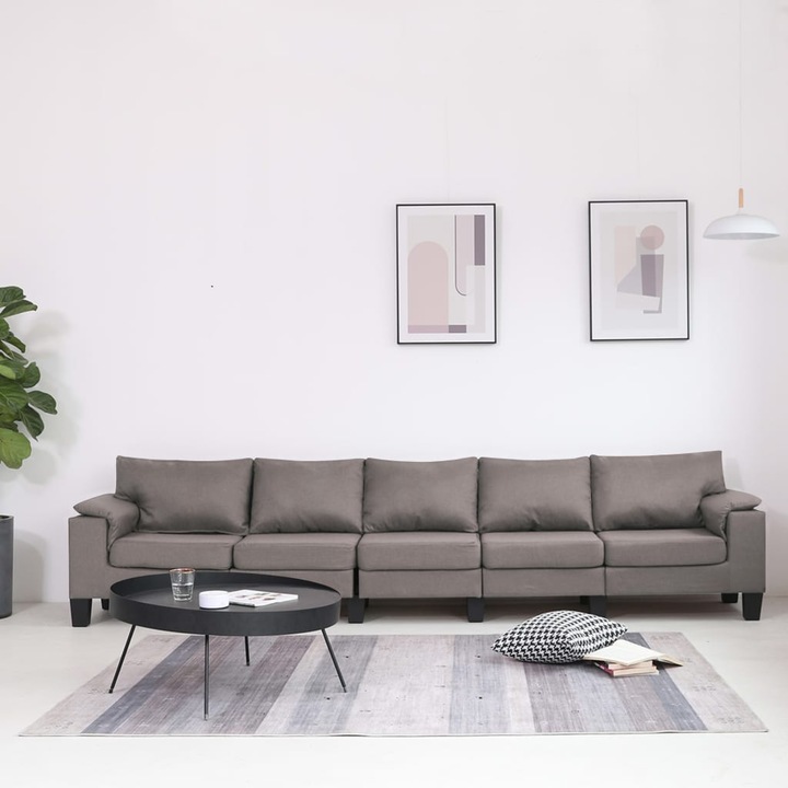 Canapea cu 5 locuri, vidaXL, 310 x 70 x 75 cm, Textil, Maro deschis