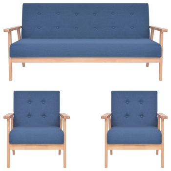 Set de canapele din 3 piese vidaXL, Tesatura, Albastru Set de canapele din 3 piese vidaXL, Tesatura, Albastru