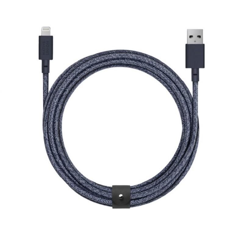 Cablu pentru incarcare si transfer de date Native Union Belt XL USB / Lightning 3m Indigo