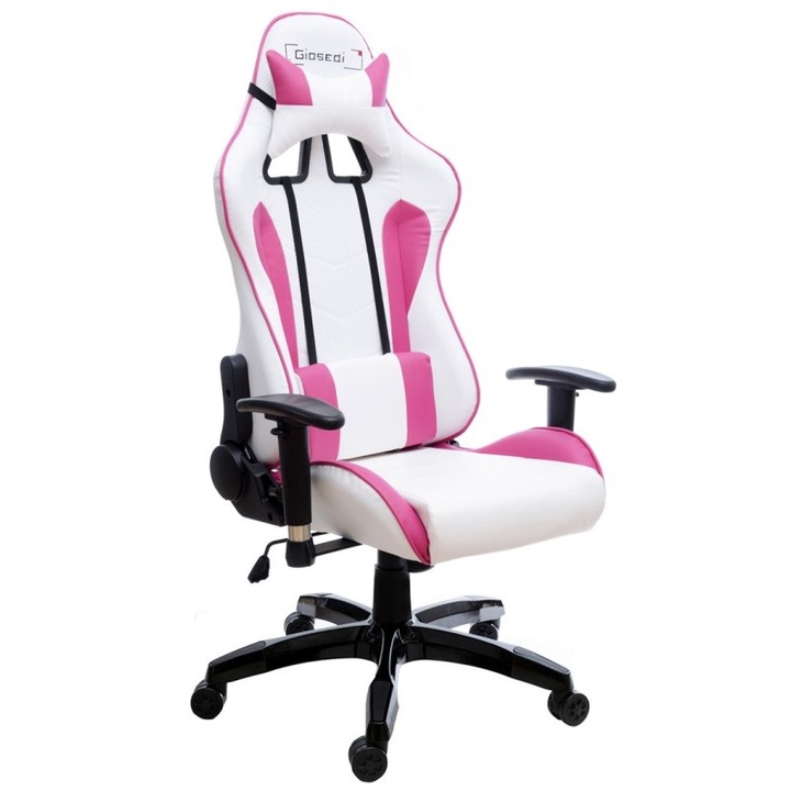 Scaun gaming Gran-Giosedi, Roz, Piele perforata respirabila, Perne reglabile, Brate 4D