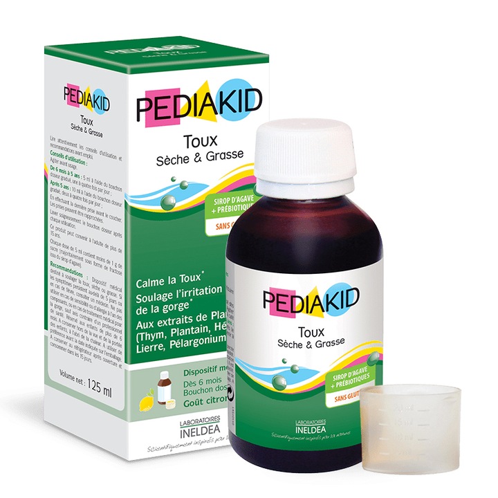 Хранителна добавка PEDIAKID Toux Sèche & Grasse (Сироп за суха и влажна кашлица), 125 ml