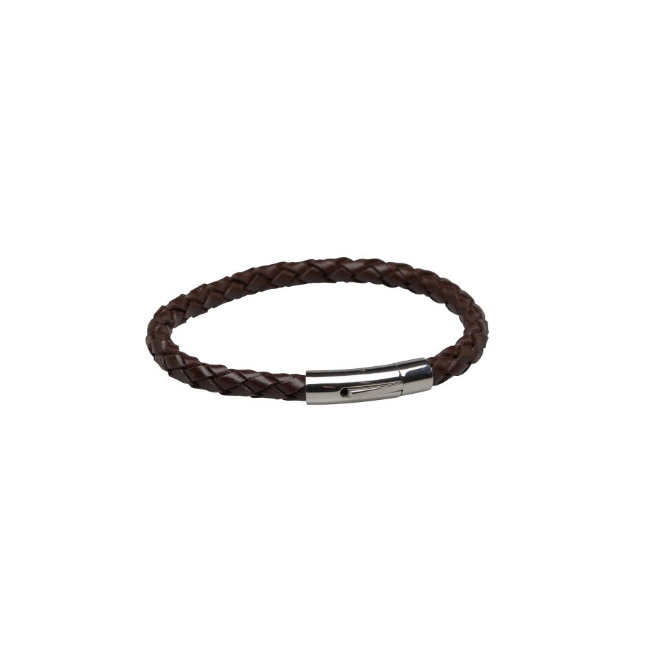 Bratara de piele, impletita, Brave Soul, Neagra, Diametru 6.5 cm, Latime 0.6 cm