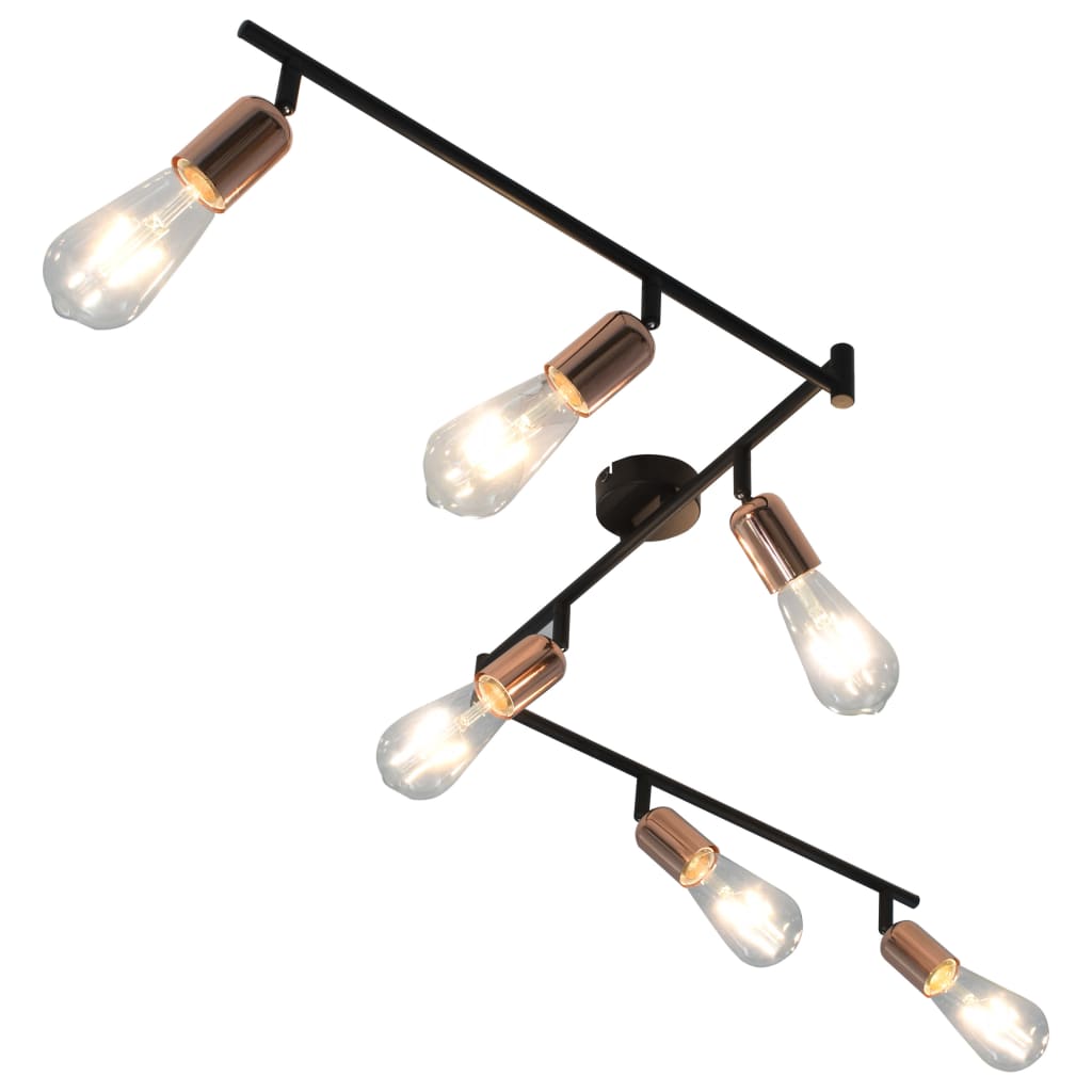 Spot luminos cu 6 directii cu lumina alb cald, vidaXL, Metal, 30 x 8 x 25 cm, Negru