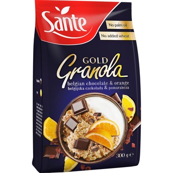 Cereale granola cu ciocolata belgiana si portocale, Sante Gold 300g Cereale granola cu ciocolata belgiana si portocale, Sante Gold 300g